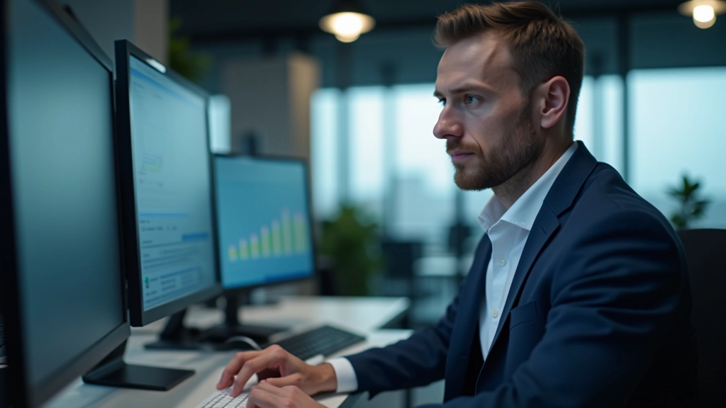 Datenanalyst bei der Auswertung von Arbeitsmarktstatistiken an einem großen Monitor