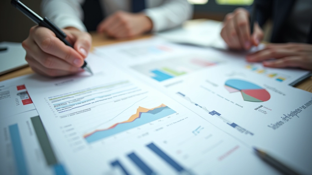 Finanzberichte und Arbeitsmarktstatistiken auf einem Schreibtisch, Symbole für wirtschaftliche Datenanalyse