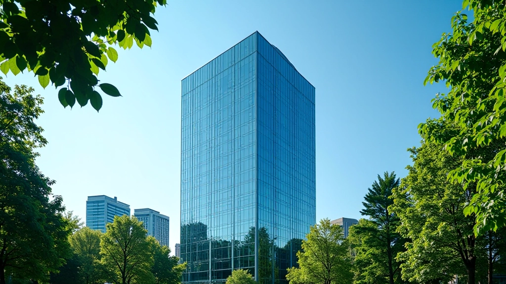 Modernes Bürogebäude mit Glasfassade in Westdeutschland, umgeben von grünen Parks
